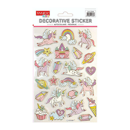 Tanex Kids Sticker Puffy Yaldızlı Unicorn Serisi 23 Parça (25369)