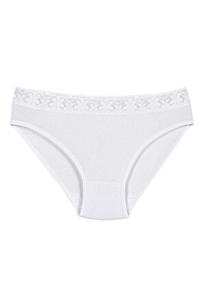 Yıldız 3526 Beyaz Likralı Beli Dantelli Bikini Külot