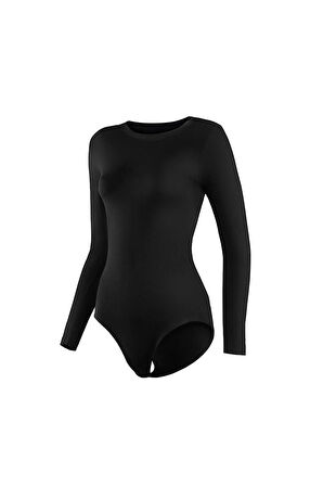 Yıldız 2074 Siyah Likralı Uzun Kollu Çıtçıtlı Kadın Body