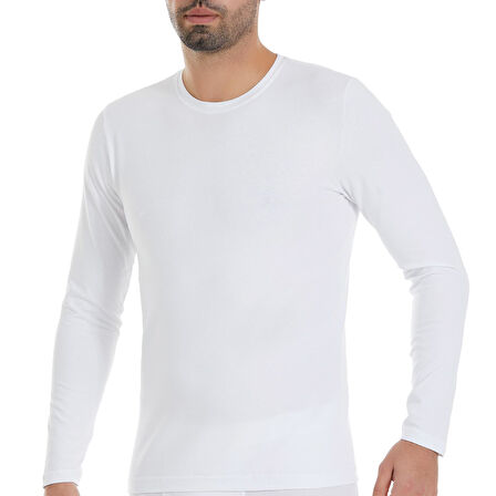 Yıldız 85 Beyaz Likralı Uzun Kol Erkek T-Shirt