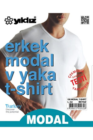 Erkek Beyaz Modal V Yaka T-shirt 150