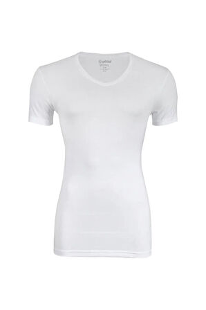 Erkek Beyaz Modal V Yaka T-shirt 150