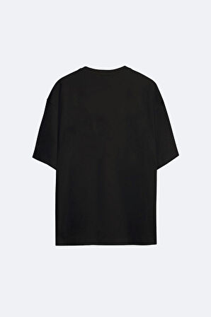 Unisex Oversize Siyah Cepli Kedi T-shirt