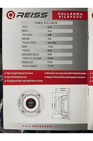 Reiss Audıo RS-B1 Size 8 Inch 20 Cm Bmw Sağ-Sol Koltuk Altı Subwoofer Takımı (Paketi Çiftlidir)