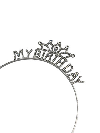 Taç Metal Taşlı My Birthday Yazılı Gümüş renkli lüks Doğum Günü tacı parti tacı