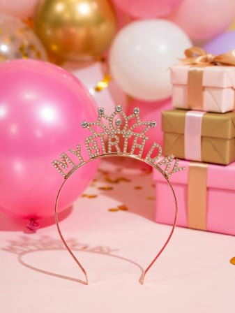 My Birthday Metal Taşlı Taç Rose Gold Renk Doğum Günü Parti Saç Aksesuarı