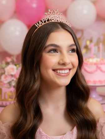 Happy Birthday Metal Taşlı Taç Rose Gold Renk Doğum Günü Parti Saç Aksesuarı