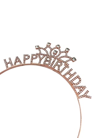 Happy Birthday Metal Taşlı Taç Rose Gold Renk Doğum Günü Parti Saç Aksesuarı