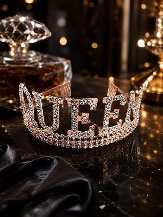 Queen Rose Gold Taşlı Lüks Taç Parti Kostüm Doğum Günü Aksesuarı Dekoru
