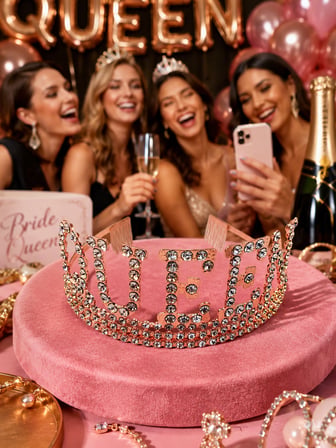 Queen Rose Gold Taşlı Lüks Taç Parti Kostüm Doğum Günü Aksesuarı Dekoru