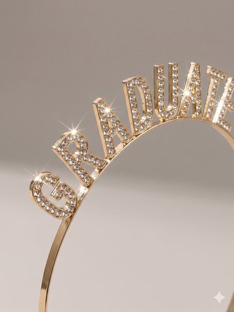Mezuniyet Taçı Metal Taşlı Lüks Gold Graduate Yazılı Parti Tacı