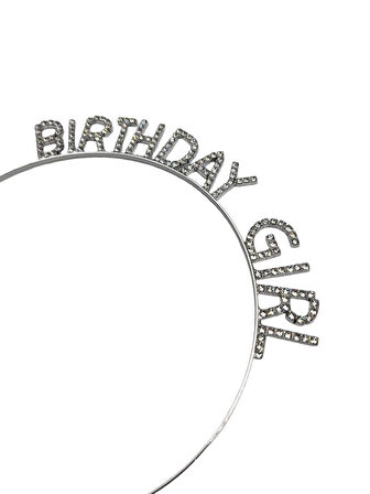 Taç Metal Taşlı Birthday Girl yazılı  Gümüş renkli lüks doğum günü tacı