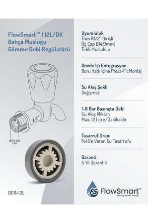 Avantaj Paketi (10’lu) Bahçe Musluğu Gömme Debi Regülatörü 12 L/DK | R1/2 | %45 Su Tasarrufu