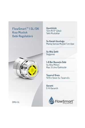 Kısa Musluk Debi Regulatörü 5L/Dak. | G1/2" (Yarım Parmak ≈ 22 mm) Dişli Bağlantı