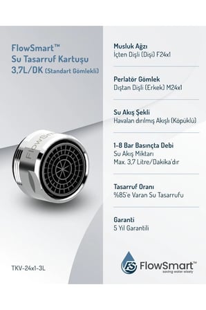 Su Tasarruflu Aeratör 3,7 L/DK | %85’e Varan Su Tasarrufu | F24 Miks & Kuğu Batarya Uyumlu
