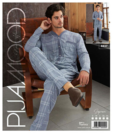 Pijamood 8827 Mavi Pamuklu Erkek Pijama Takımı