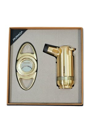 Parmida 3 Torch Gold Masa Tipi Çakmak Fırçalı Gold Kesici İkili Puro Seti TR9857