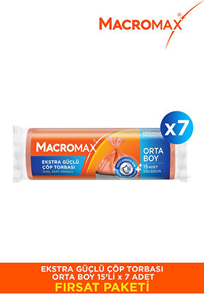 Ekstra Güçlü Çöp Torbası Orta Boy - 15 Li Paket X7