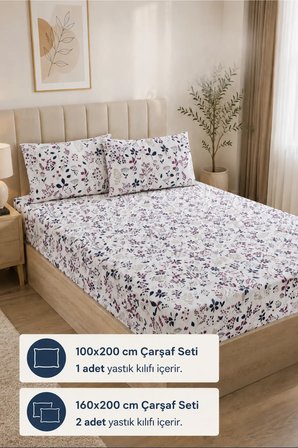 Desenli Lastikli Çarşaf Takımı | Fitted Çarşaf ve Yastık Kılıflı Seti Çift Kişilik