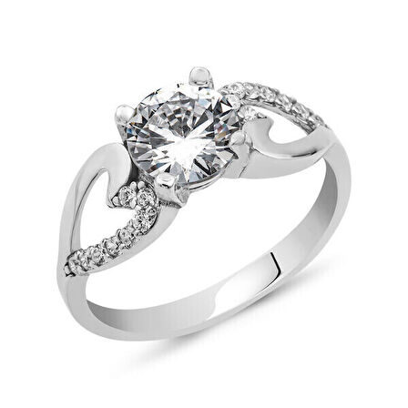 Tek Taş Kalp  925 Ayar Gümüş Kadın Yüzük