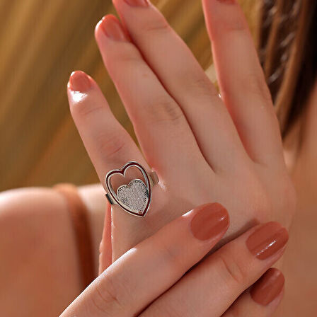 Kalpli Taşlı  925 Ayar Gümüş Kadın Yüzük