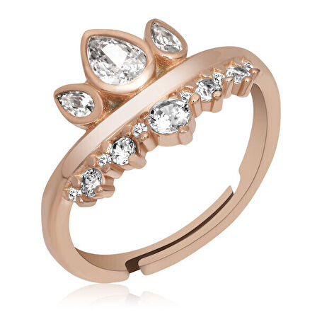 Rose Kraliçe Tacı Ayarlanabilir  925 Ayar Gümüş Kadın Yüzük