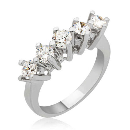 Beş Taş Zirkon Taşlı 925 Ayar Gümüş Kadın Yüzük