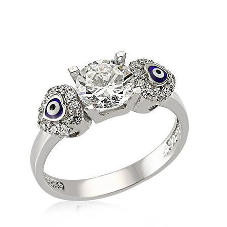 Zirkon Taşlı Nazarlı 925 Ayar Gümüş Kadın Yüzük