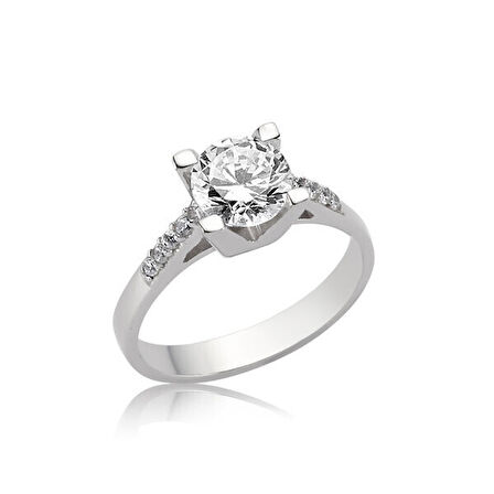 Tek Taş Dört Tırnaklı  925 Ayar Gümüş Kadın Yüzük