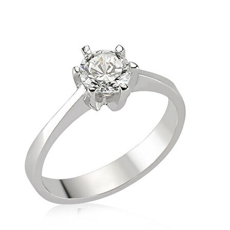 Tek Taş  925 Ayar Gümüş Kadın Yüzük