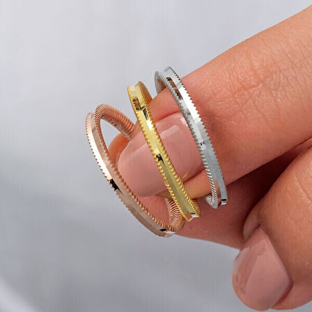 Üç Renk Ajda 925 Ayar Gümüş Kadın Yüzük