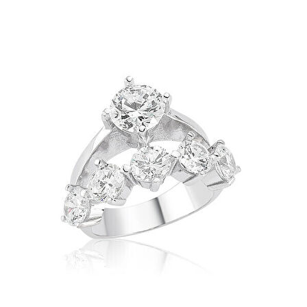 Beş Taş 925 Ayar Gümüş  Kadın Yüzük