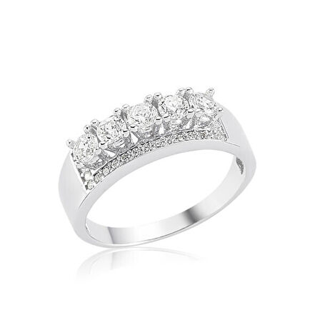 Beş Taş 925 Ayar Gümüş Kadın Yüzük