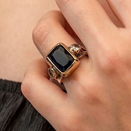 Koyu Lacivert Zirkon Taşlı Otantik 925 Ayar Gümüş  Kadın Yüzük