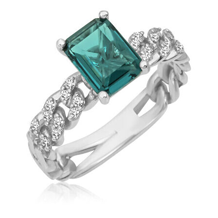 Zirkon Taşlı Baget 925 Ayar Gümüş Kadın Yüzük