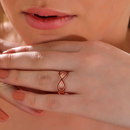 Rose Zirkon Taşlı Sonsuzluk 925 Ayar Gümüş Kadın Yüzük