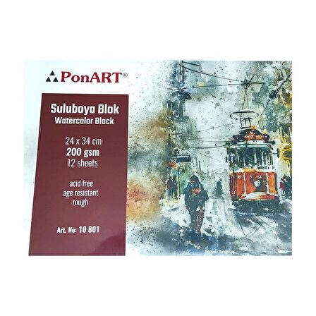 Ponart Suluboya Blok  200 gr Rough 24x34 cm 12 yp