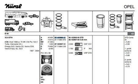 Opel Piston Segman X20dth Vectra B Astra G (84,00mm) Std - Goetze 8771686std000g