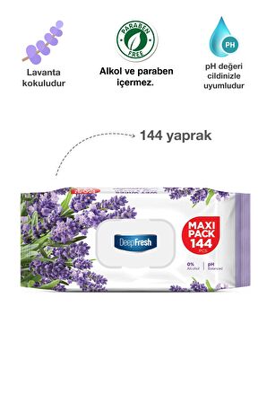 Deep Fresh Maxi Pack Lavanta Alkolsüz 144 Yaprak 1 Paket Islak Mendil