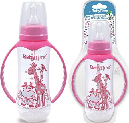 Baby Time Silikon Kiraz Uçlu Kulplu Biberon 150ml - Pembe