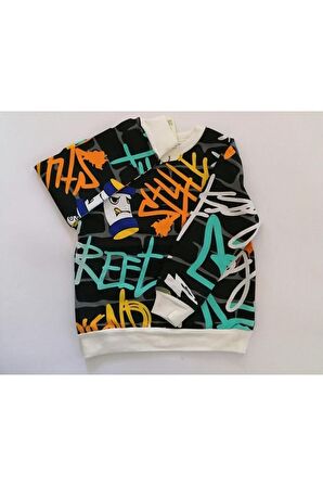 Erkek Çocuk Sweat-Shirt Baskılı Siyah  