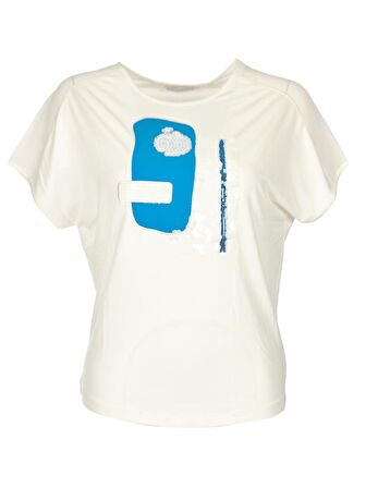 Daıdo Yuvarlak Yaka Pullu Kısa Kollu Ekru Kadın T-Shirt 20Y291900705