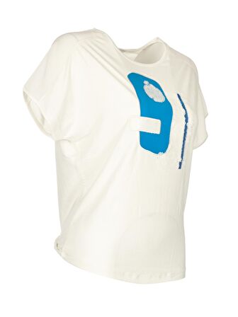 Daıdo Yuvarlak Yaka Pullu Kısa Kollu Ekru Kadın T-Shirt 20Y291900705