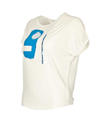 Daıdo Yuvarlak Yaka Pullu Kısa Kollu Ekru Kadın T-Shirt 20Y291900705