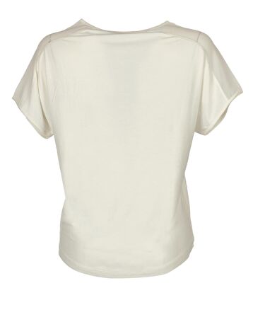 Daıdo Yuvarlak Yaka Pullu Kısa Kollu Ekru Kadın T-Shirt 20Y291900705