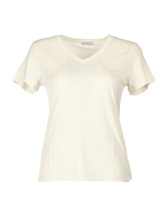 Daıdo V Yaka Basic Kısa Kollu Ekru Kadın T-Shirt 19Y291900970
