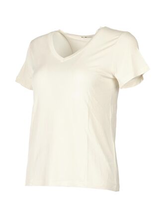 Daıdo V Yaka Basic Kısa Kollu Ekru Kadın T-Shirt 19Y291900970