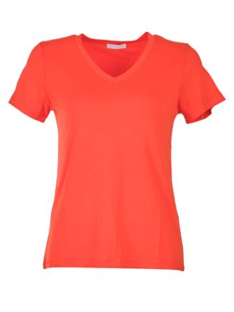 Daıdo V Yaka Basic Kısa Kollu Nar Çiçeği Kadın T-Shirt 19Y291900970