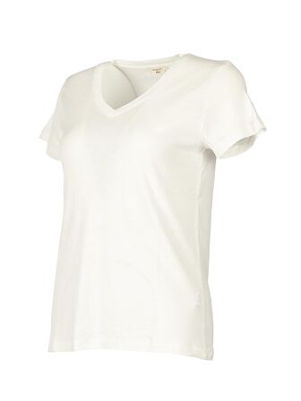 Daıdo V Yaka Basic Kısa Kollu Ekru Kadın T-Shirt 19Y291900972