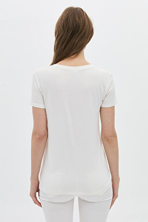 Daido Kadın Basic V Yaka T-Shirt 5980 Ekru